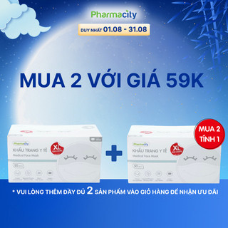 Khẩu trang y tế màu trắng 3 lớp Pharmacity size XL(Hộp 50 cái)