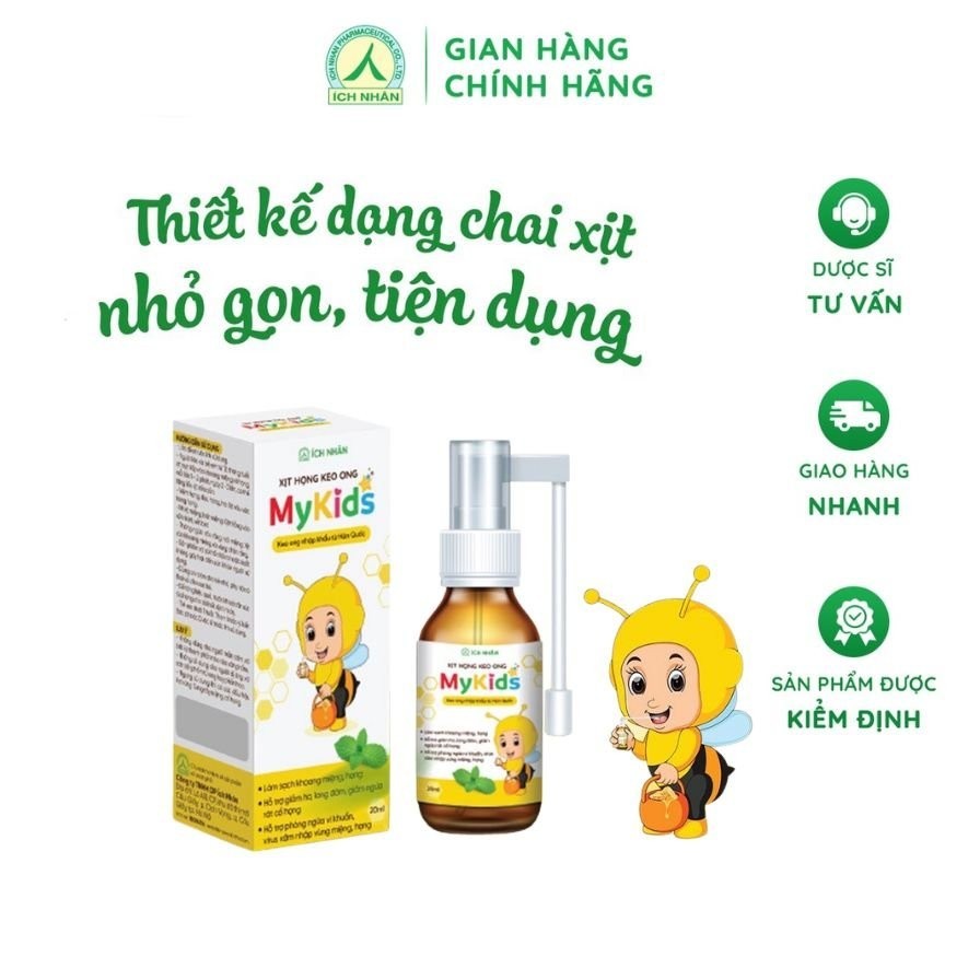 Xịt Họng Keo Ong MyKids - Hỗ trợ giảm các triệu chứng ngứa rát cổ họng, ho do viêm họng, ho gió, ho khan, ho có đờm 20ml