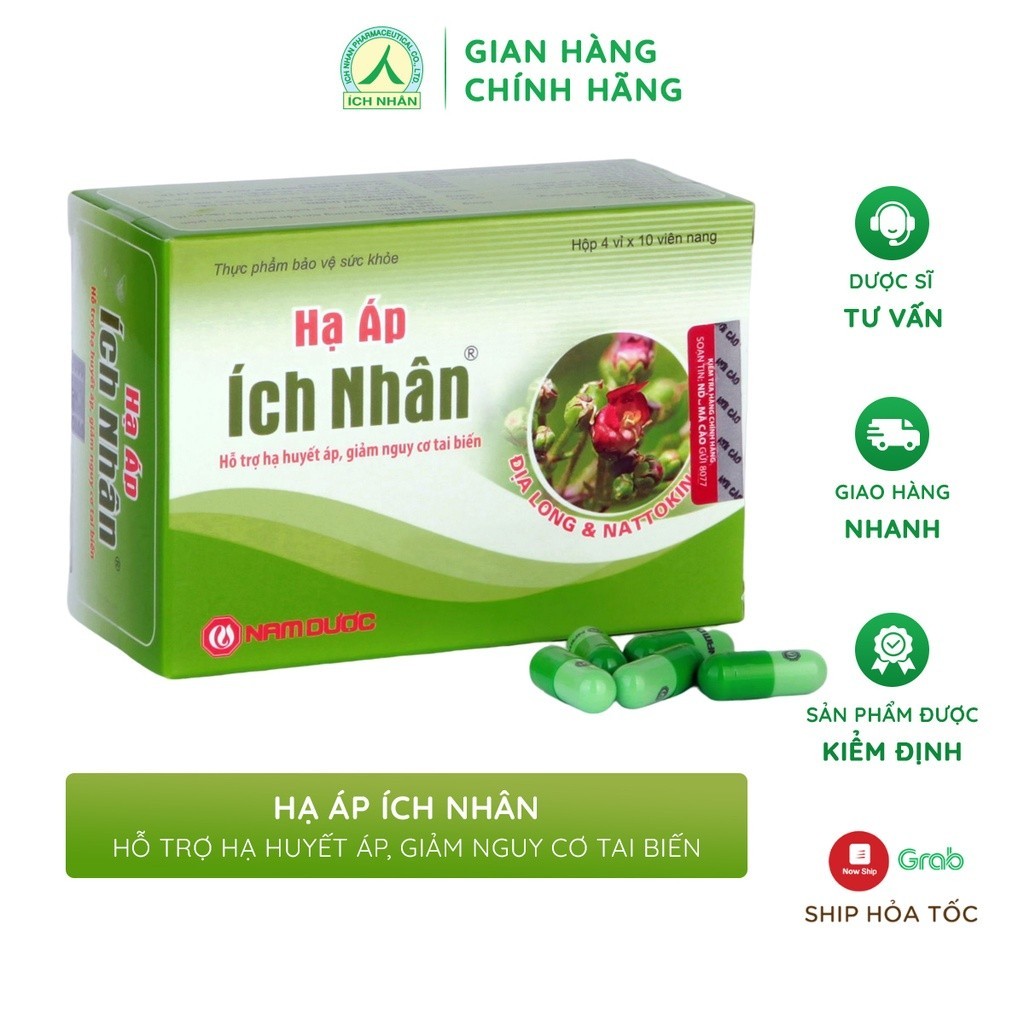 Viên uống Hạ Áp Ích Nhân chiết xuất dược liệu - duy trì  áp huyết, giảm nguy cơ tai biến - hộp 40 viên HA4