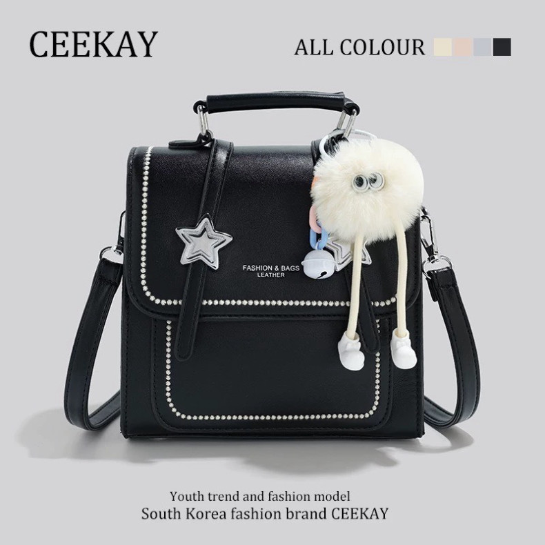 Túi Balo Ceekay Chính Hãng - Túi Balo Xách Tay Da Form Vuông Nhỏ Phối Ngôi Sao Kèm Móc Gấu Nhẹ Nhàng Cá Tính
