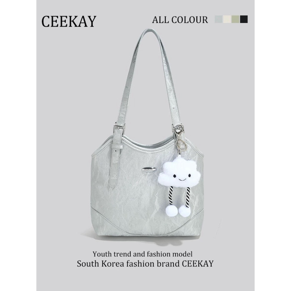 Túi Xách Ceekay Chính Hãng - Túi Da Nữ Đeo Vai Tote Vân Loang Phối Móc Gấu Cute Nhẹ Nhàng Nữ Tính