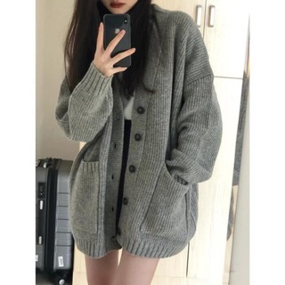 Áo khoác len nhẹ cadigan trơn phối gân dọc đơn giản phong cách hàn quốc phù hợp mọi lứa tuổi c15