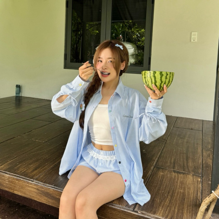 Calem club - Áo sơ mi Khoác Ngoài tay dài phối dây cột nơ COLORFUL BUTTON thêu Calem