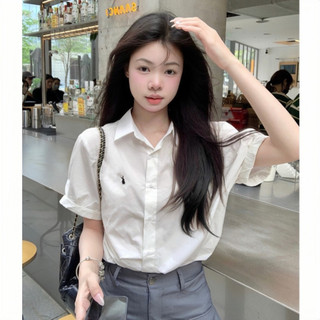 Áo sơ mi nữ form rộng thêu kiểu chất thô đũi , áo sơ mi nữ ngắn tay ulzzang vintage phong cách hàn quốc cáo cấp