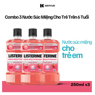 Bộ 3 chai Nước Súc Miệng Listerine Kids Mouthwash with berry shield Dành Riêng Cho Trẻ Trên 6 Tuổi 250ml/chaidi