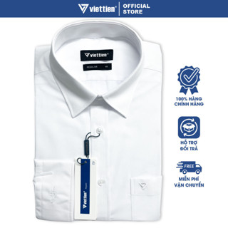 VIỆT TIẾN SALE - Áo Sơ Mi VIETTIEN Tay Dài, Màu Trắng Trơn, Form Regular Lai Bầu, Chính Hãng
