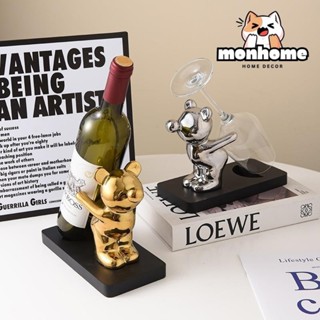 Giá đỡ rượu vang, kệ ly rượu gấu Bearbrick decor phòng, tượng decor bàn học, trang trí nhà cửa