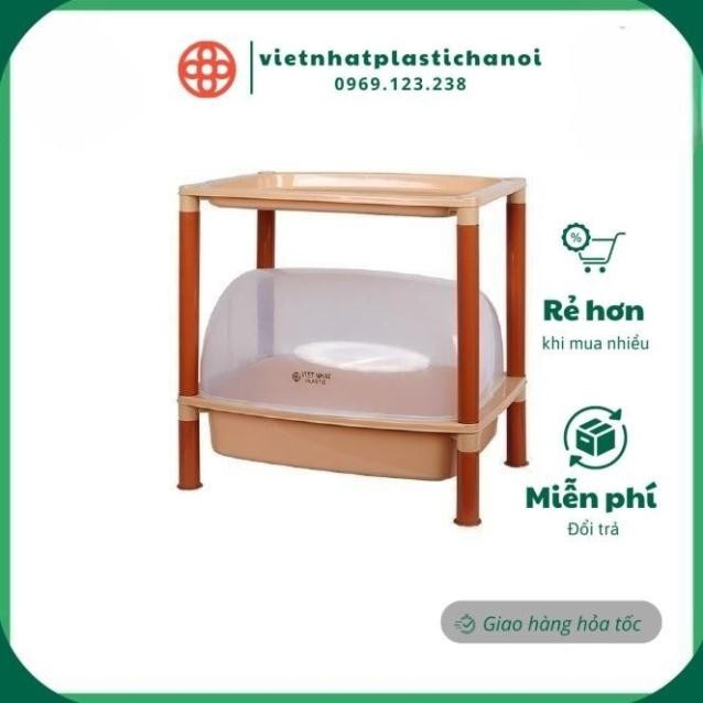 Kệ úp chén, bát 1 tầng + 1 Tầng đỉnh có nắp đậy nhựa Việt Nhật- đồ dùng nhà bếp bằng nhựa cao cấp