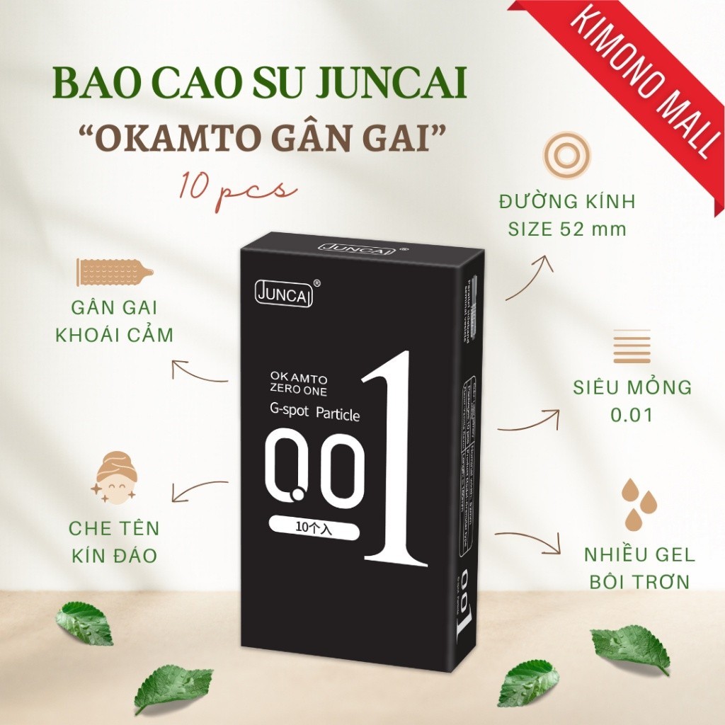 [Che tên sản phẩm] Bao cao su siêu mỏng 0.01 Okamto cực mỏng nhiều gel bôi trơn, hương vani, Hộp 10 bcs size 52mm