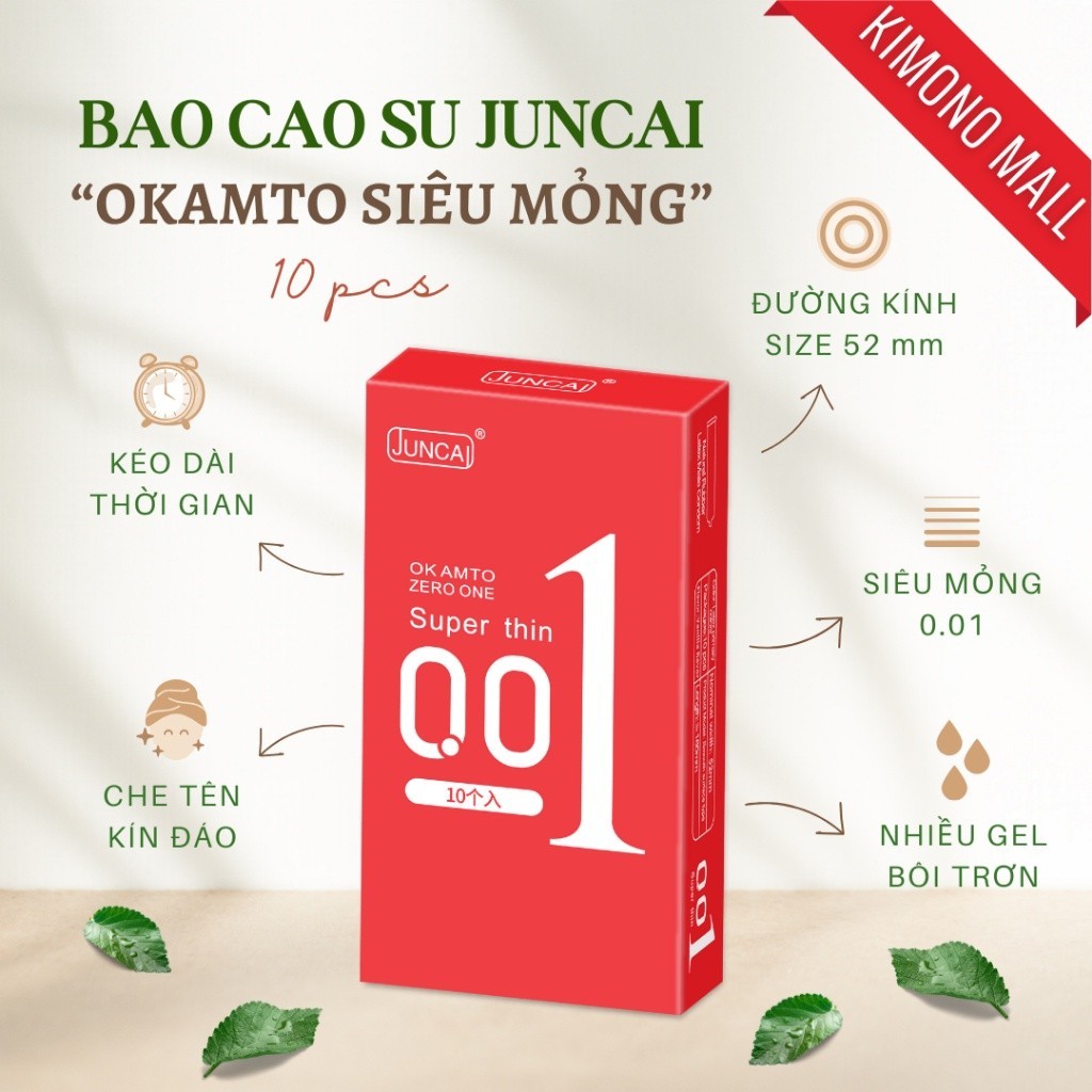 [Che tên sản phẩm] Bao cao su siêu mỏng 0.01 Okamto cực mỏng nhiều gel bôi trơn, hương vani, Hộp 10 bcs size 52mm