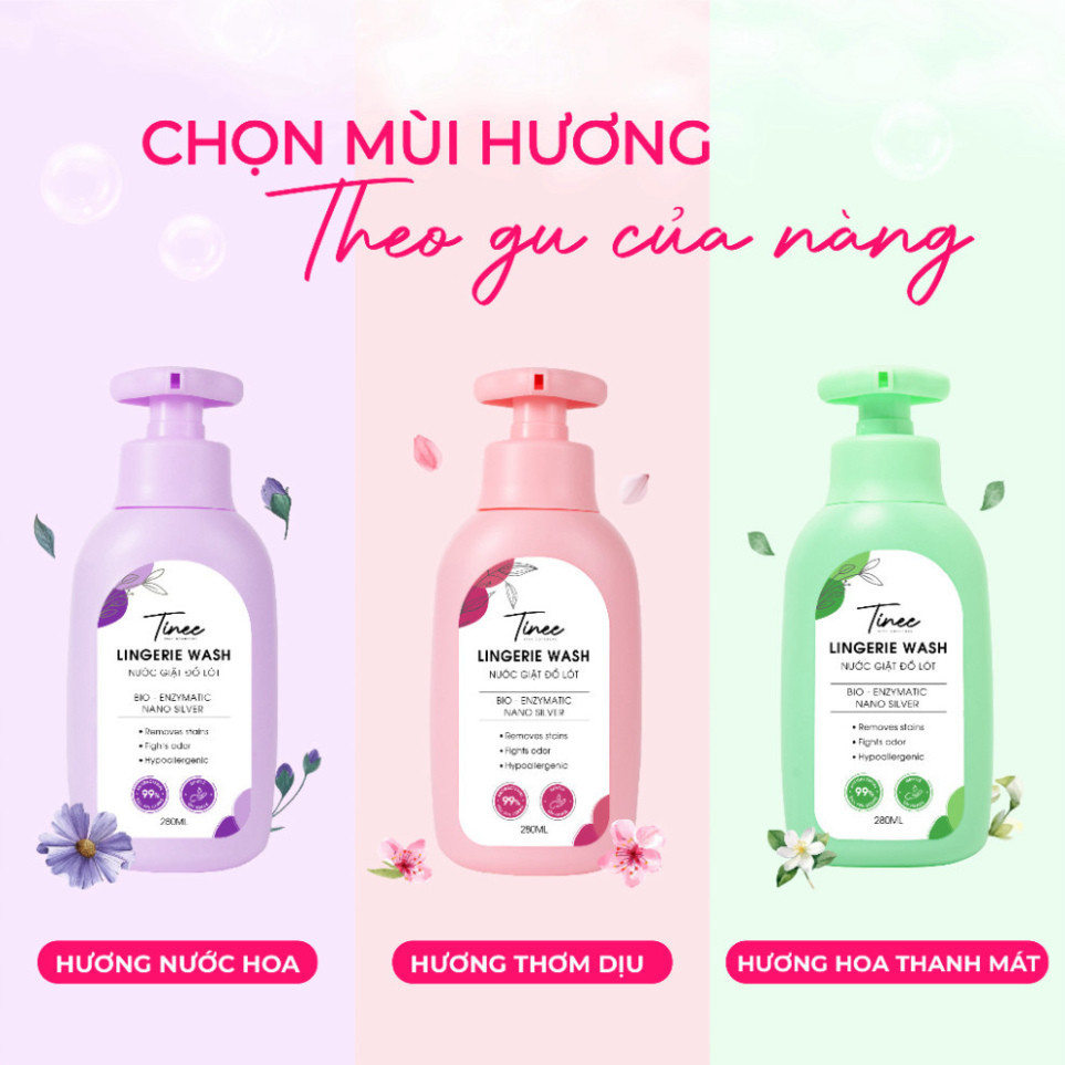 Nước giặt đồ lót Sinh Học Tinee 280ml Bản nâng cấp nano bạc mới kháng khuẩn an toàn cho da