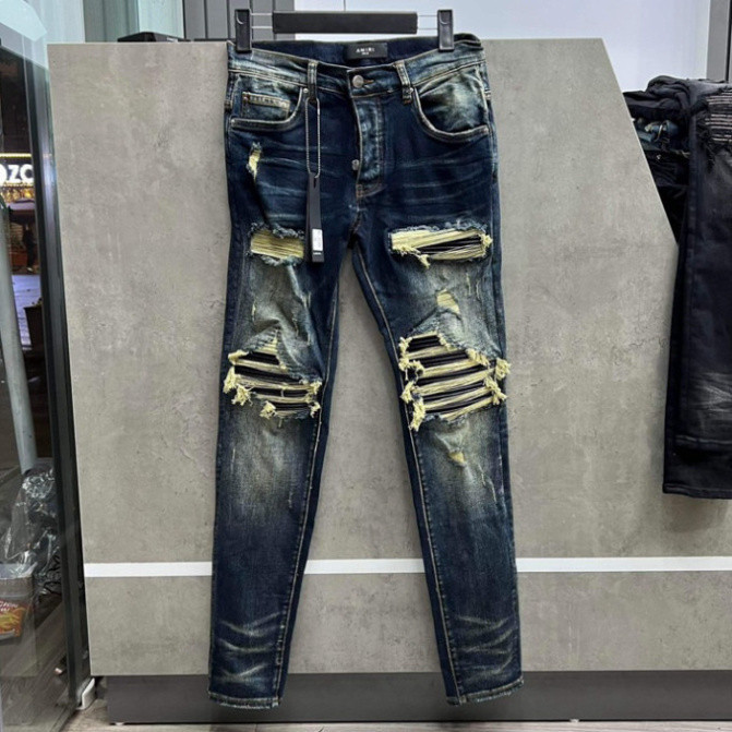 Quần A.Mi.Ri Nam Jean Xanh Đậm 4 Khuy Quần Bò Nam A Mi Ri Vẩy Sơn Xanh Sáng Chất Co Giãn Phối Loang Bản đẹp hot jean nam