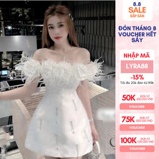 Váy Tafta trễ vai đính hoa lông vũ, đi chơi đi tiệc Lyra VTT022