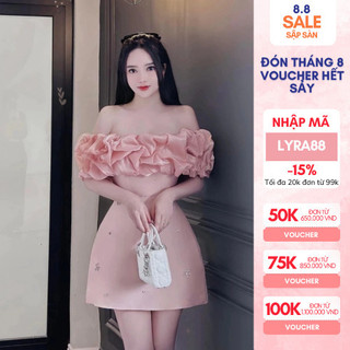 Váy tafta bèo ngực trễ vai đính đá sang choảnh đi tiệc Lyra VTT116