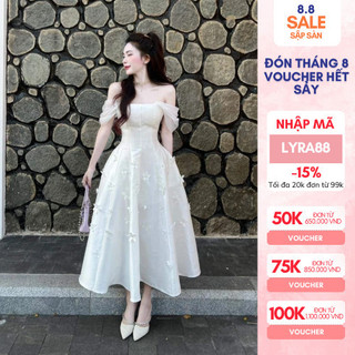 Đầm tafta trễ vai cúp ngực dáng xòe dài đính hoa đi tiệc Lyra VTT113