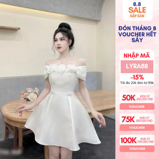 Váy tafta trễ vai đính hoa ngực dáng xoè đi tiệc Lyra VTT097