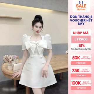 Váy tafta nơ ngực đính tang đá sang trọng đi tiệc Lyra VTT093