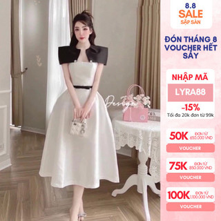 Đầm tafta tiểu thư dáng dài váy thiết kế xếp ly xòe cao cấp Lyra VTT071