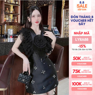 Váy tafta tay bèo đính hoa hồng trước ᵰgực, đi chơi đi tiệc Lyra VTT009