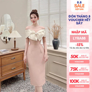 Đầm tafta trễ vai thắt nơ ngực siêu xinh dáng bút chì Lyra VTT090
