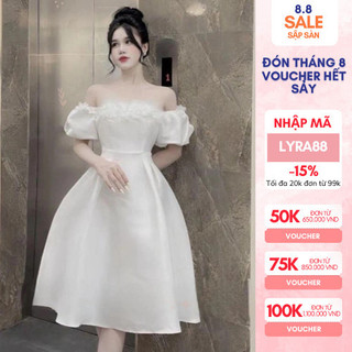Đầm tafta trễ vai tay bồng đính hoa ᵰgực dáng dài quyến rũ Lyra VTT062
