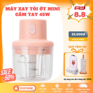 Máy Xay Tỏi Hồng 250ml - Máy Xay Mini Công Suất 45W, Sử Dụng Pin Sạc Li-on, Xay Tỏi Ớt Hành Ngò Cầm Tay Đa Năng