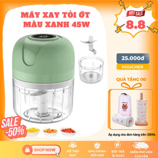 Máy Xay Tỏi Ớt Mini Cầm Tay Dung Tích 250ml Siêu Tiện Lợi - Máy Xay Mini Màu Xanh Phiên Bản Mới Sử Dụng Pin Sạc 1200mAh