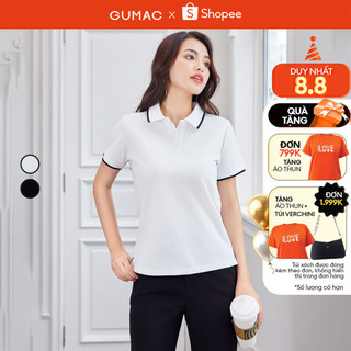 Áo thun polo nữ thời trang GUMAC phối sọc viền cơ bản xẻ tà  thiết kế đẹp nhiều màu và thanh lịch ATD12033 - PLE03029