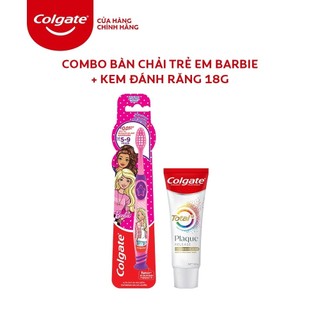 Combo quà: Bàn chải đánh răng Colgate họa tiết Barbie + Kem đánh răng Colgate Total Plaque 18g
