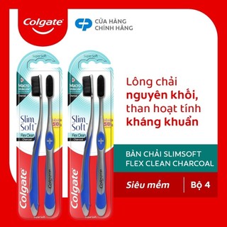 Bộ 4 bàn chải Colgate Slimsoft Flex Clean Charcoal nguyên khối than hoạt tính kháng khuẩn