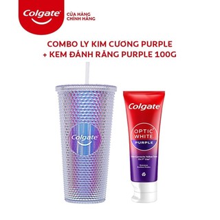 Kem Đánh Răng Colgate trắng răng Optic White Purple 100g và Ly Colgate kim cương Purple