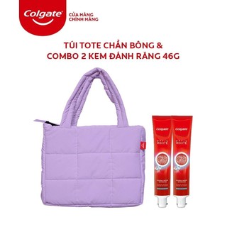 Combo quà : Túi tote phao chần bông + Bộ 2 kem đánh răng Colgate làm trắng & sáng răng Optic White 46g