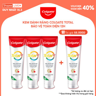 Bộ 3 Kem đánh răng Colgate Total Clean Mint hương bạc hà bảo vệ toàn diện 12 giờ 170g