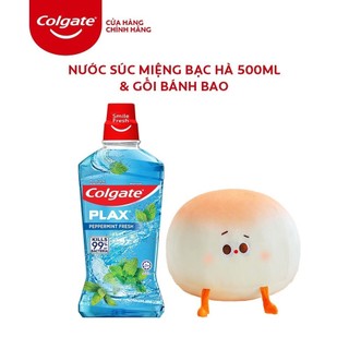 Combo Nước súc miệng Colgate kháng 99% vi khuẩn Plax bạc hà 500ml và Gối bánh bao