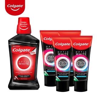 Combo Nước súc miệng Colgate trắng răng Optic White + Bộ 4 Kem Đánh Răng Colgate Optic White O2 20g/ tuýp