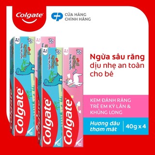 [HB gift] Bộ 4 kem đánh răng Colgate trẻ em Khủng Long và Kỳ Lân hương dâu 40g/tuýp