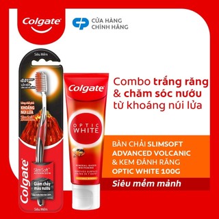 Bộ chăm sóc răng miệng Colgate: Kem đánh răng Optic White 100g và Bàn chải siêu mềm mãnh phủ khoáng núi lửa