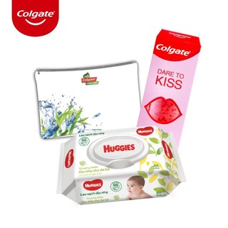 Combo kđr colgate dare to kiss 90g, túi cầm tay thiên nhiên và khăn ướt dịu nhẹ cho trẻ trẻ sơ sinh huggies