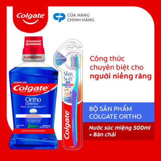 Combo Bàn chải đánh răng Colgate Ortho và Nước súc miệng Coglate Ortho 500ml dành cho người niềng răng
