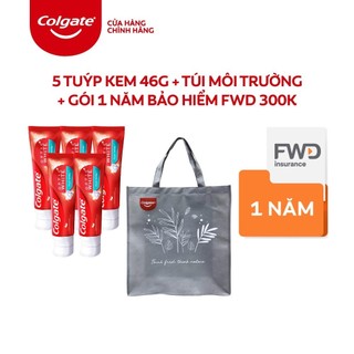 Combo quà tặng Colgate: 5 Kem đánh răng Optic White Plus 46g, Túi bảo vệ môi trường, gói bảo hiểm FWD