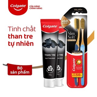 Bộ chăm sóc răng miệng Colgate than hoạt tính: 2 Kem đánh răng Than Bạc Hà & 2 Bàn chải SlimSoft