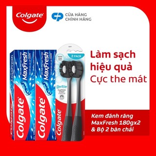 Bộ 2 Kem đánh răng Colgate Maxfresh 180g và 2 Bàn chải Colgate Cushion Charcoal tạo bọt siêu mịn
