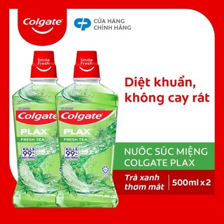 Bộ 2 chai Nước súc miệng Colgate kháng 99% vi khuẩn Plax trà xanh 750ml/chai