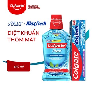 Combo Nước súc miệng Colgate Plax hương bạc hà 500ml và Kem đánh răng Maxfresh hương bạc hà 200g