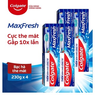 Kem đánh răng Colgate Maxfresh bạc hà the mát 225g/tuýp tặng bàn chải đánh răng lông mềm