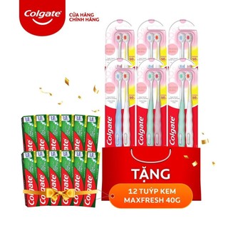Bộ 12 bàn chải Colgate Cushion Clean tặng 12 tuýp Kem đánh răng Colgate size du lịch