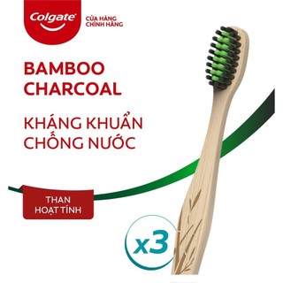 Bộ 3 bàn chải tre Colgate than hoạt tính kháng khuẩn Bamboo Charcoal từ thiên nhiên