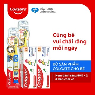 Bộ 2 bàn chải Colgate Minion siêu mềm và 2 Kem đánh răng Colgate Kid Free Form dành cho bé từ 2 tuổi