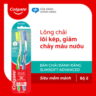 Bộ 2 Bàn chải Colgate SlimSoft Advanced ngăn chảy máu nướu siêu mềm mảnh