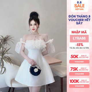 Váy thiết kế tafta phối tơ, trễ vai, đính hoa sang chảnh Lyra VTT158